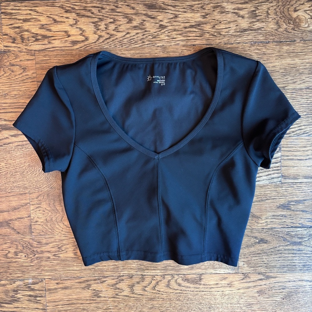 Offline by Aerie Black Real Good Cropped Active Top | Size Small